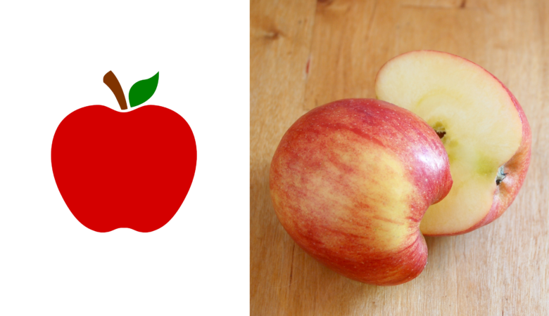 Ein Apfel. Einmal als Vektorgrafik und einmal als Pixelgrafik.