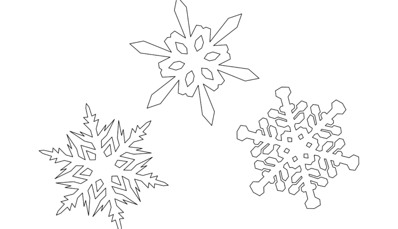 Illustration von drei Schneeflocken, die man einfach aus Papier basteln kann