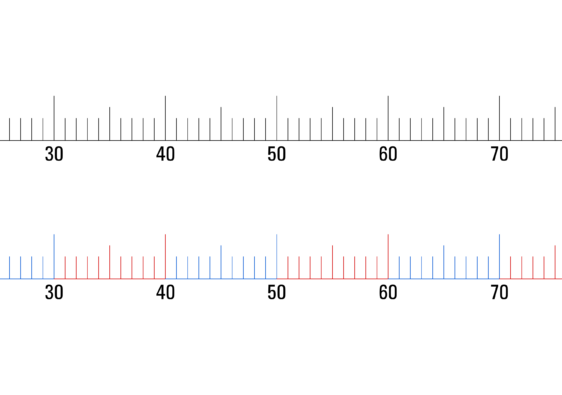 Ein schwarzer Zahlenstrahl und ein Zahlenstrahl in rot blau
