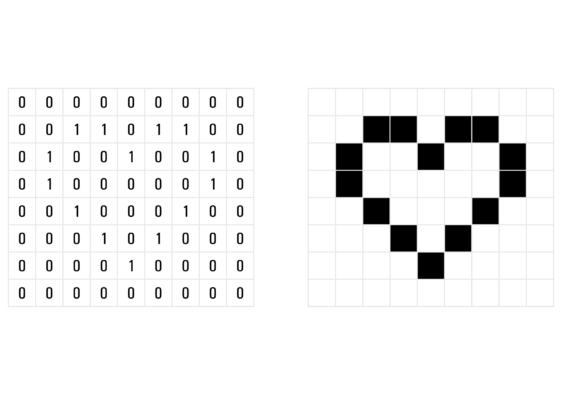 Binärdarstellung eines Schwarz-Weiß-Bildes von einem Herz Symbol