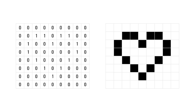 Binärdarstellung eines Schwarz-Weiß-Bildes von einem Herz Symbol