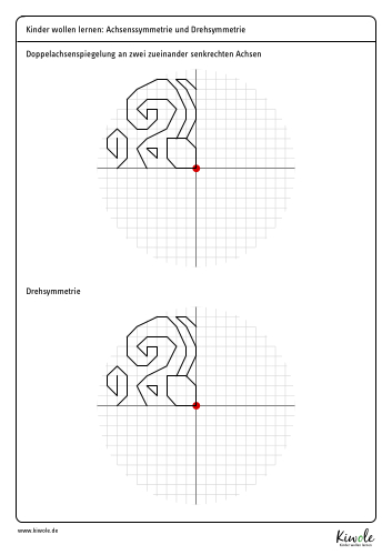 Arbeitsblatt: Doppelspiegelung an zueinander senkrechten Achsen und Drehsymmetrie im Vergleich
