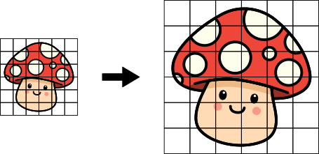 Die Rastermethode erklärt mit Hilfe einer Illustration von einem Pilz
