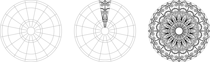 Um ein Mandala zu zeichnen, muss man einen Kreis in Kreissektoren unterteilen