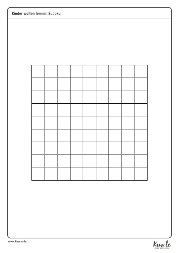 Arbeitsblatt mit einem blanko Sudoku Raster in der 9x9-Variante zum Ausdrucken