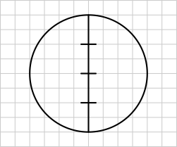 Ein Kreis auf kariertem Papier, dessen Durchmesser eingezeichnet ist und in vier gleich lange Strecken unterteilt ist