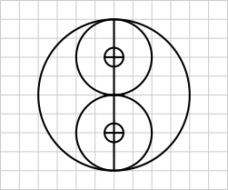 Die Konstruktion des Yin-und-Yang Symbols mit allen Hilfslinien