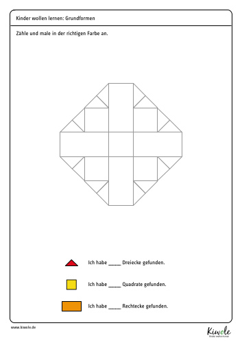 Arbeitsblatt "Grundformen erkennen, zählen und anmalen"