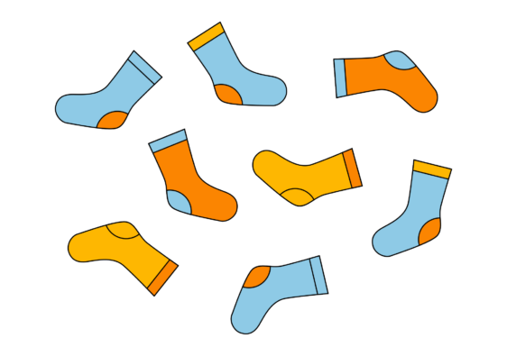 Einzelne Socken, die zusammen Paare bilden